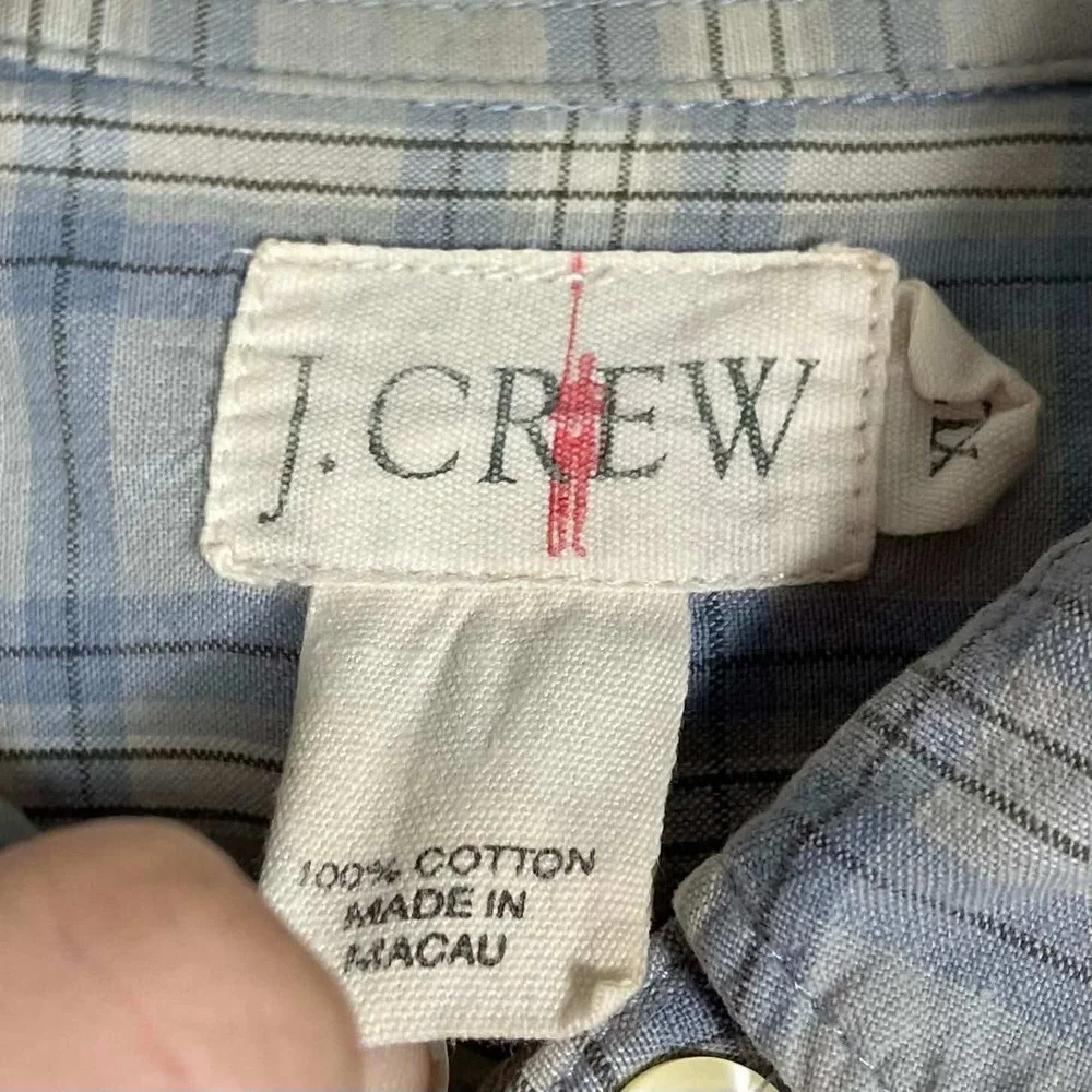 Vintage J. Crew Oarsman Shirt Mens XLT Blue Plaid Long Sleeve Cotton Distressed